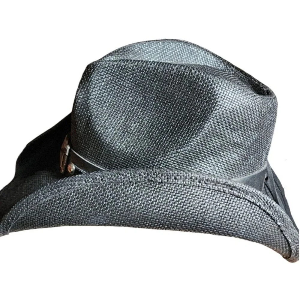 Milani Black Straw Cowboy Hat Silver Conchos One Size